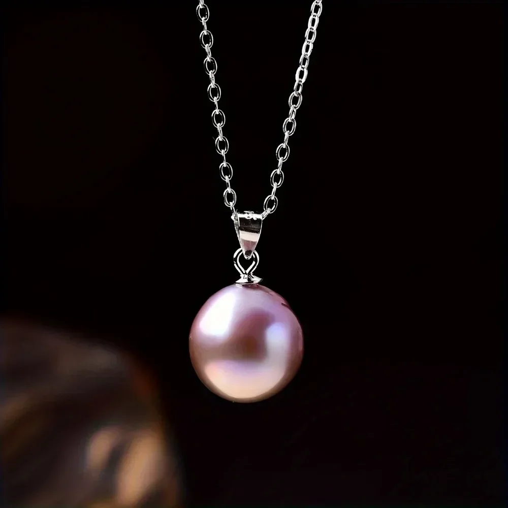 HENGSHENG 10-11mm Round Edison Freshwater Pearl Pendant Necklaces for Women S925 Sterling Silver Pendant Jewelry Gift
