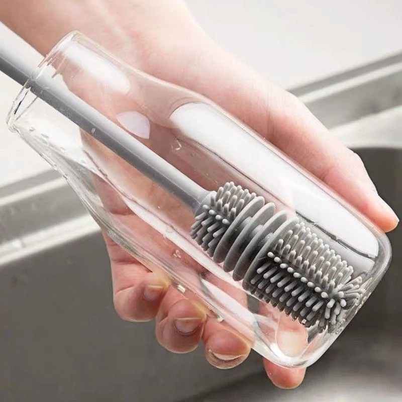 Long Handle Silicone Milk Bottle Brush - Kitchen Cleaning Tool for Glass Cup Scrubber Drink Bottle Cleaner with Ergonomic Design