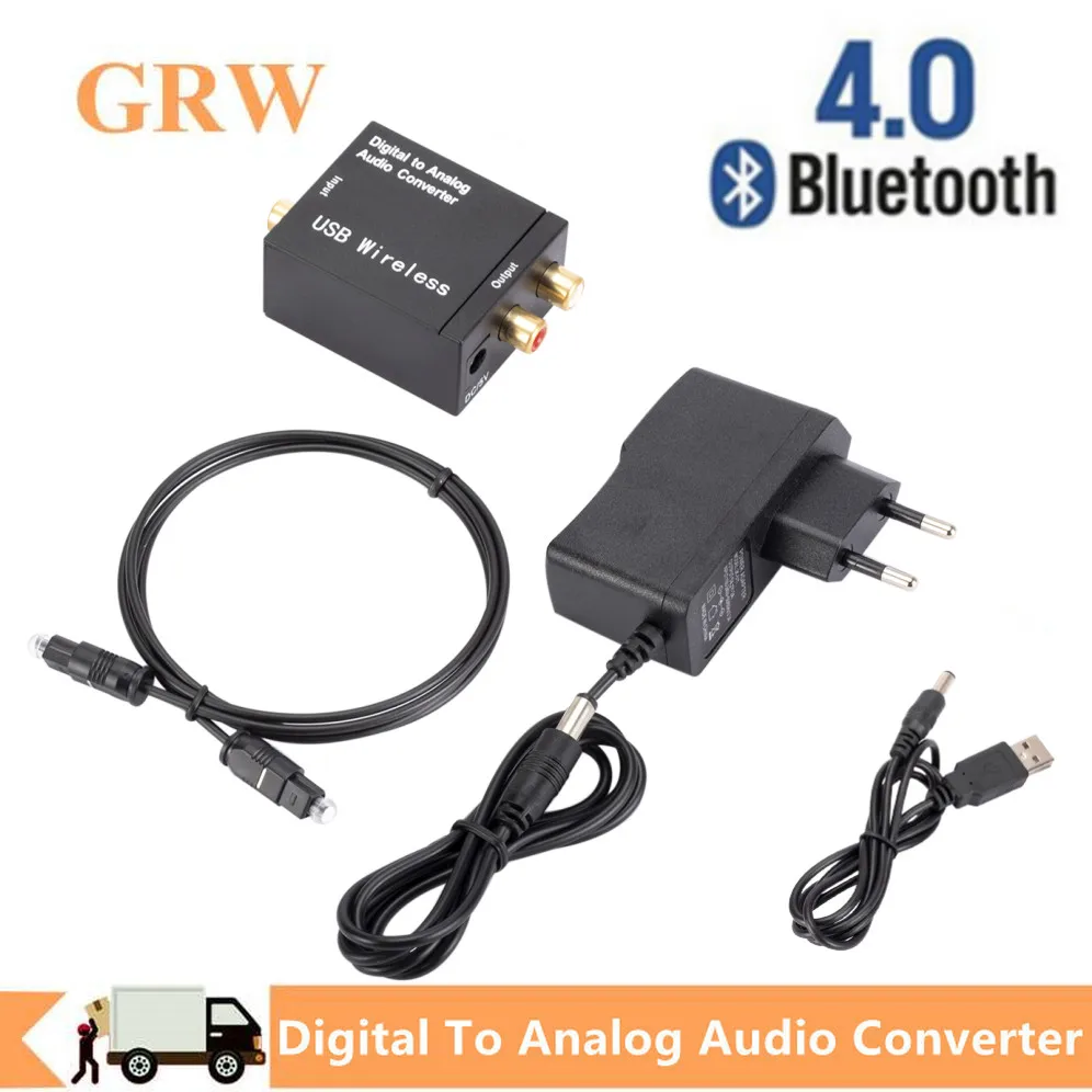 Grwibeou Digital to Analog Audio Converter Optical Fiber Coaxial Signal to Analog DAC With Bluetooth 2*RCA Amplifier Decoder