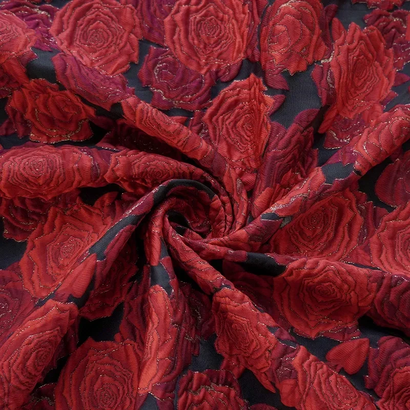 

Gold Silk Red Rose Yarn Dyed Jacquard Brocade Fabric Women's Retro Dress Skirt Decorative Sewing Fabric