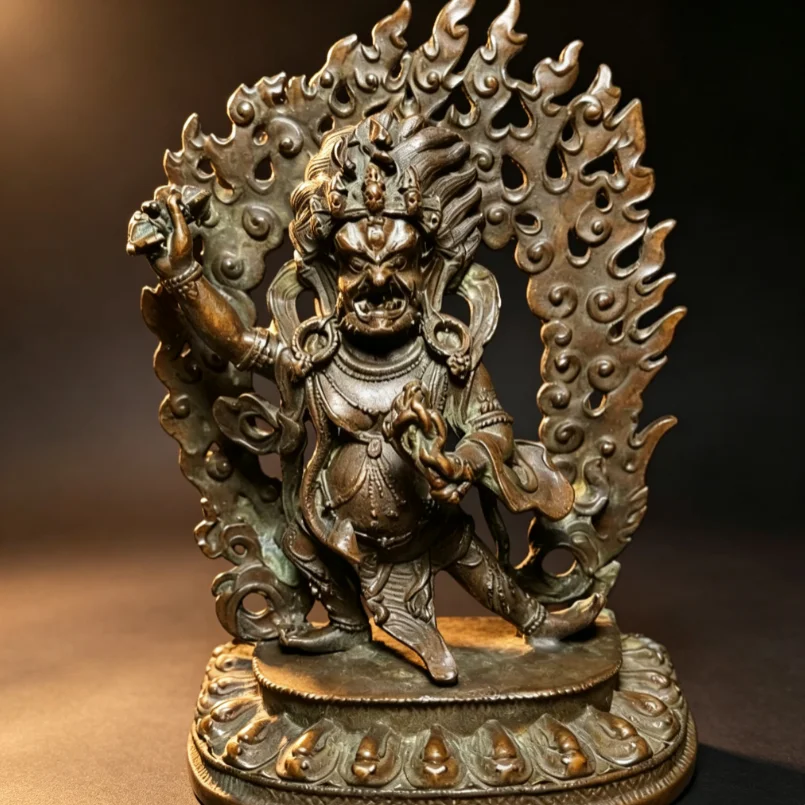 Vintage Solid Bronze Mahakala Vajrapani Figurine, Tibetan Tantric Buddhism Desktop Decor Religious Collectible