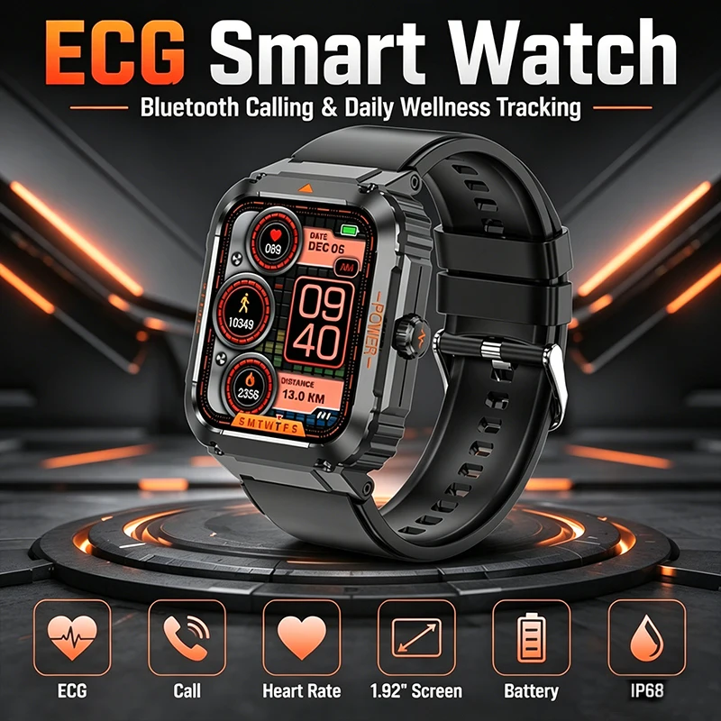 Korean Health Lifestyle - GEJIAN ECG+PPG Sportliche Gesundheits-Smartwatch für Herren