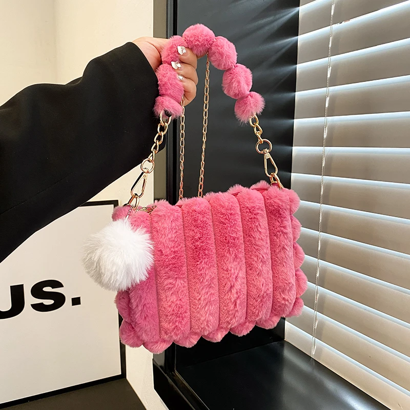 Fashion Chain Crossbody Bags For Women New Autumn Winter Plush Purses And Handbags Luxury Handbag Female Women Fur Warm Hand Bag