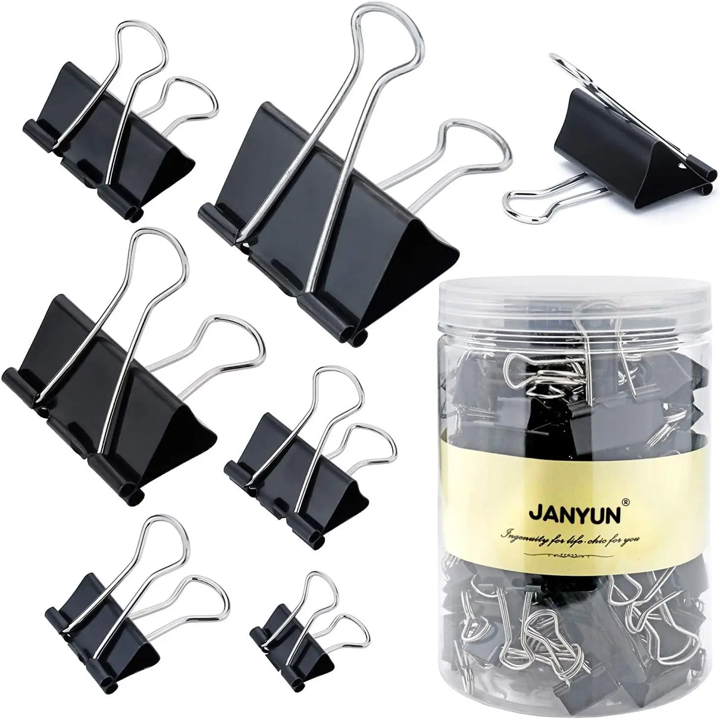 

150Pcs Large Binder Clips, 6 Assorted Sizes Paper Clamps for Office School Home Supplies, Black