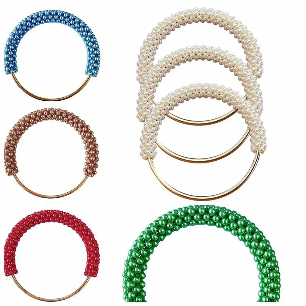 Handmade Exquisite Bag Handle Pearl Braided Metal Ring Round Colorful Beads Bag Accessories Purse