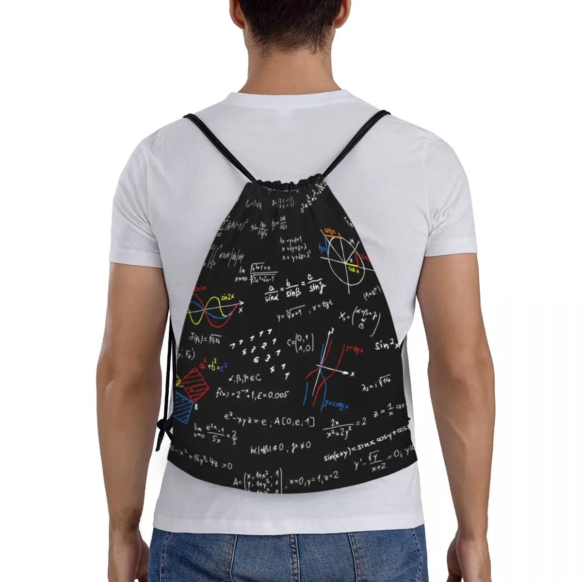 Geek Physics Equations Drawstring Backpack Sports Gym Bag for Men Women Math Science Teacher Geometric Gift Shopping Sackpack