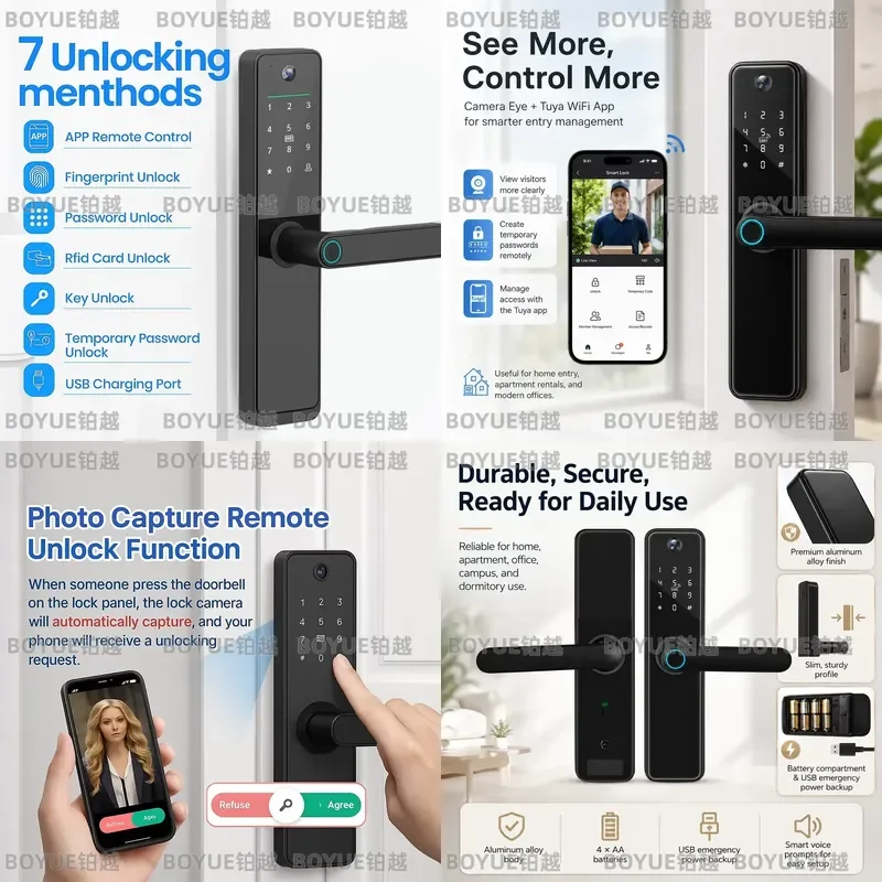 for Indoor Keyless Digital Fingerprint Door Lock Graffiti App WIFI Smart Lock with Camera and Fingerprint Function
