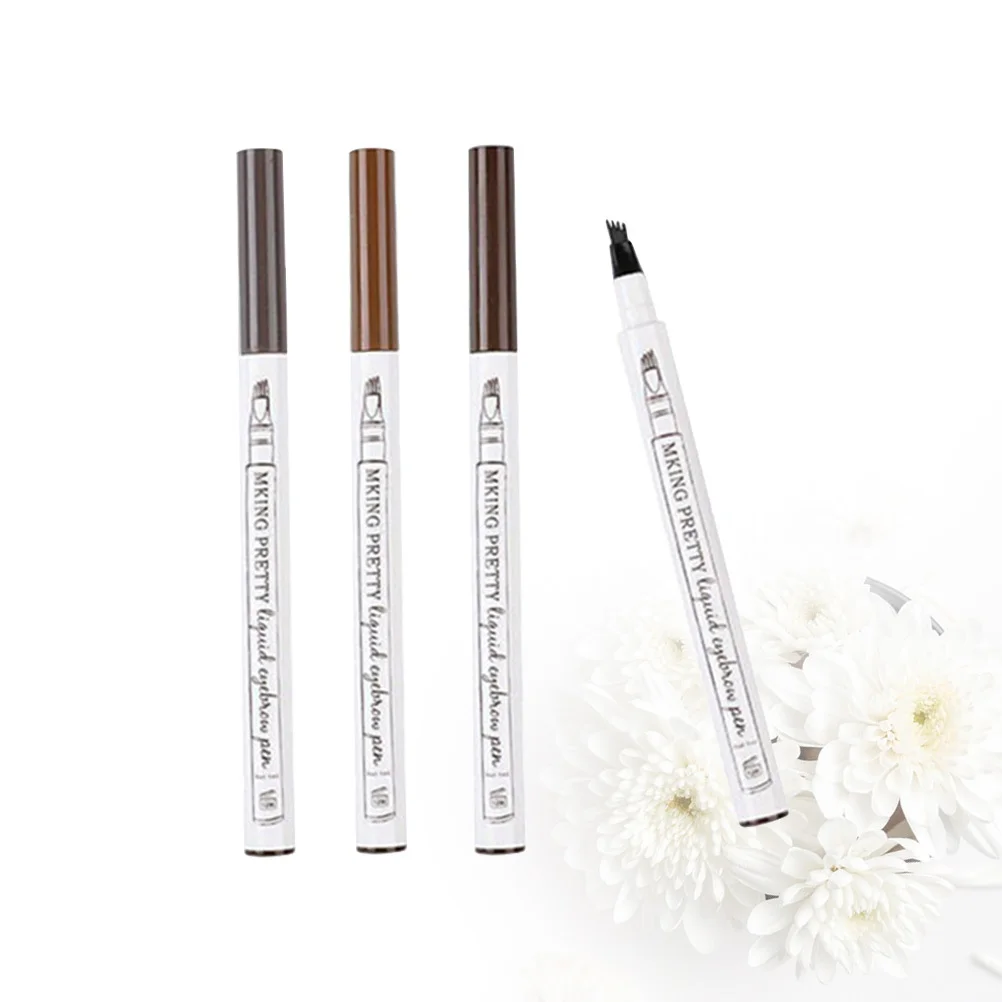 4 قطعة قلم الحواجب بأربعة رؤوس طرف رفيع طويل الأمد مقاوم للماء طبيعي ثلاثي الأبعاد يشبه الشعر السكتة الدماغية قلم الحواجب السائل للنساء ماكياج #2