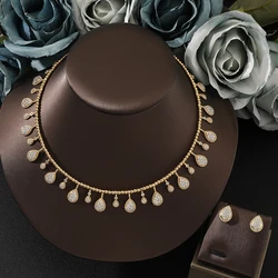 Women's Smart Luxury Fashion 2 Pcs Copper Zircon Choker Earring Set Waterdrop Design Choker Jewelry Set Party Wedding Jewelry