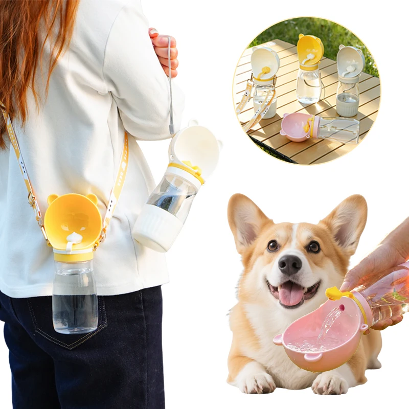 Tragbare Hundewasserflasche mit Schultergurt 2-in-1 Trinknapf für Kleine und Große Hunde Katzenfutterspender Yorkie-Zubehör