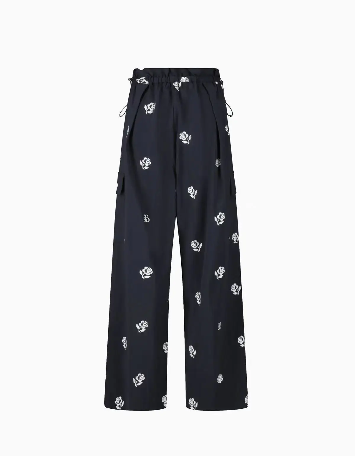 Women's Casual Pants Japanese Style Spring Autumn Ladies Trousers Rose Print Workwear Drawstring Design Wide Leg Long Pants