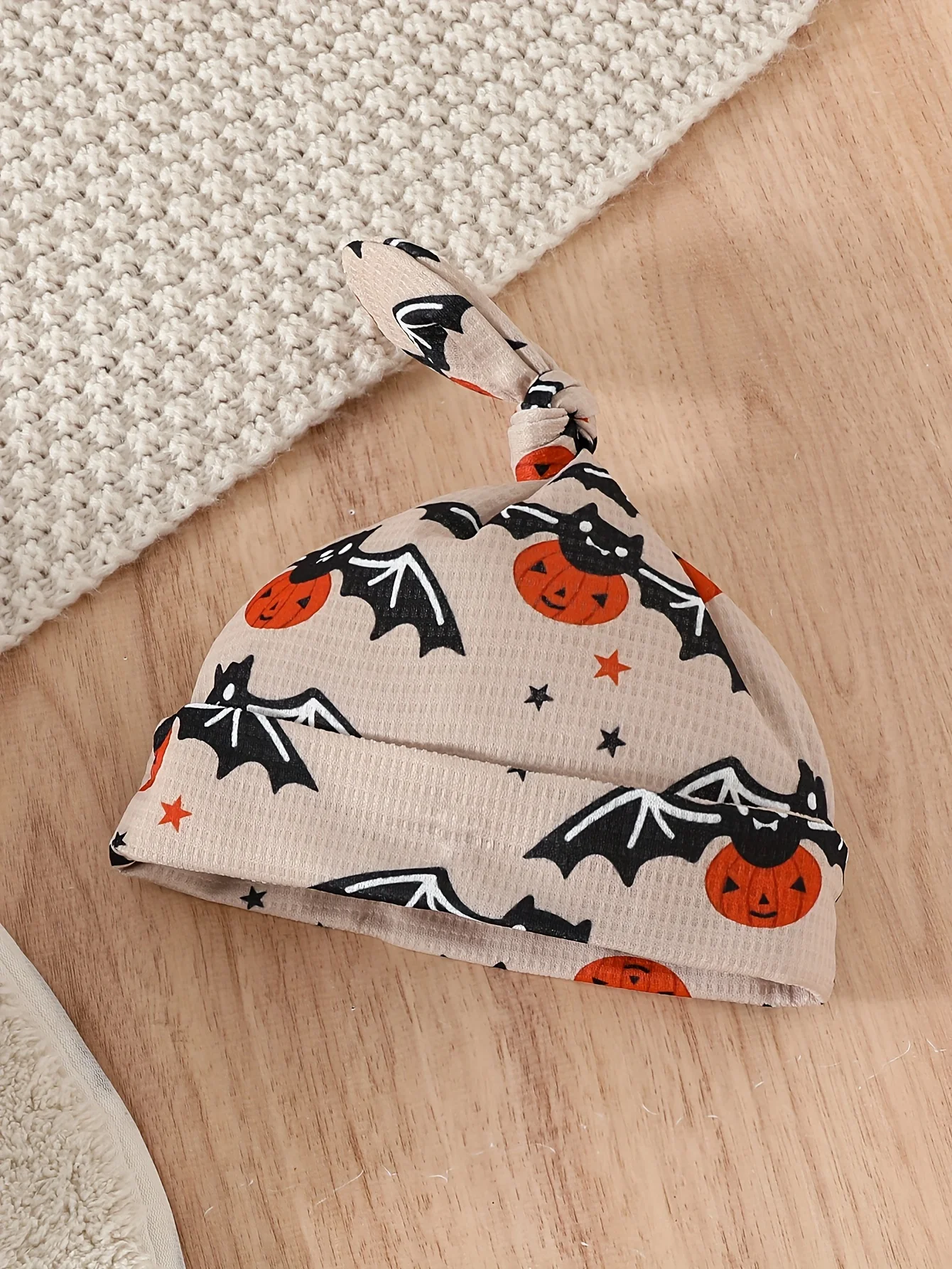 0-2 years old baby autumn outing costume Halloween bat pumpkin cartoon pattern foot onesie + hat two-piece set