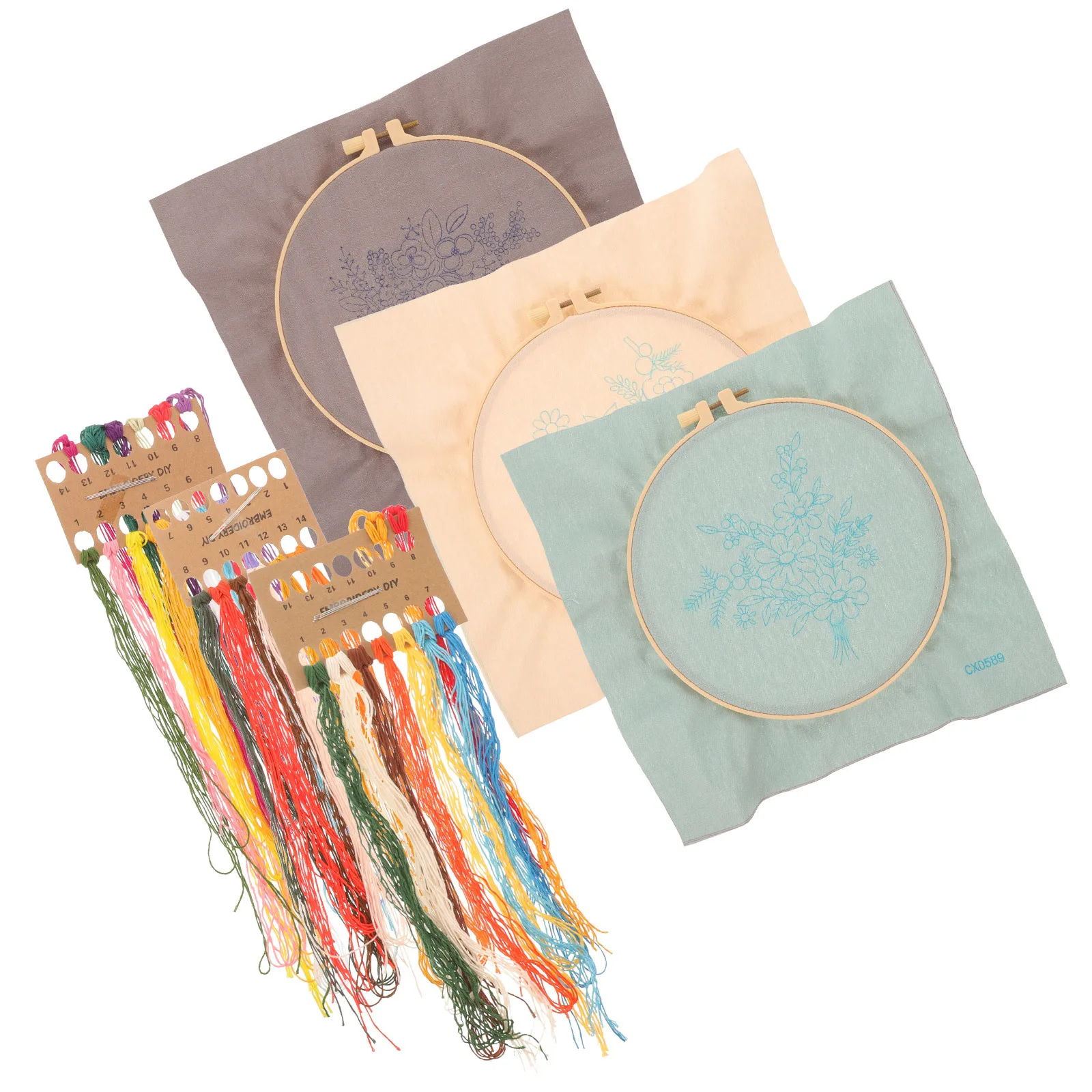 

3Sets Hand Embroidery Kit Complete Practice Material for Quilting Cross Stitch Decoration Beginner Friendly Craft Tool Set