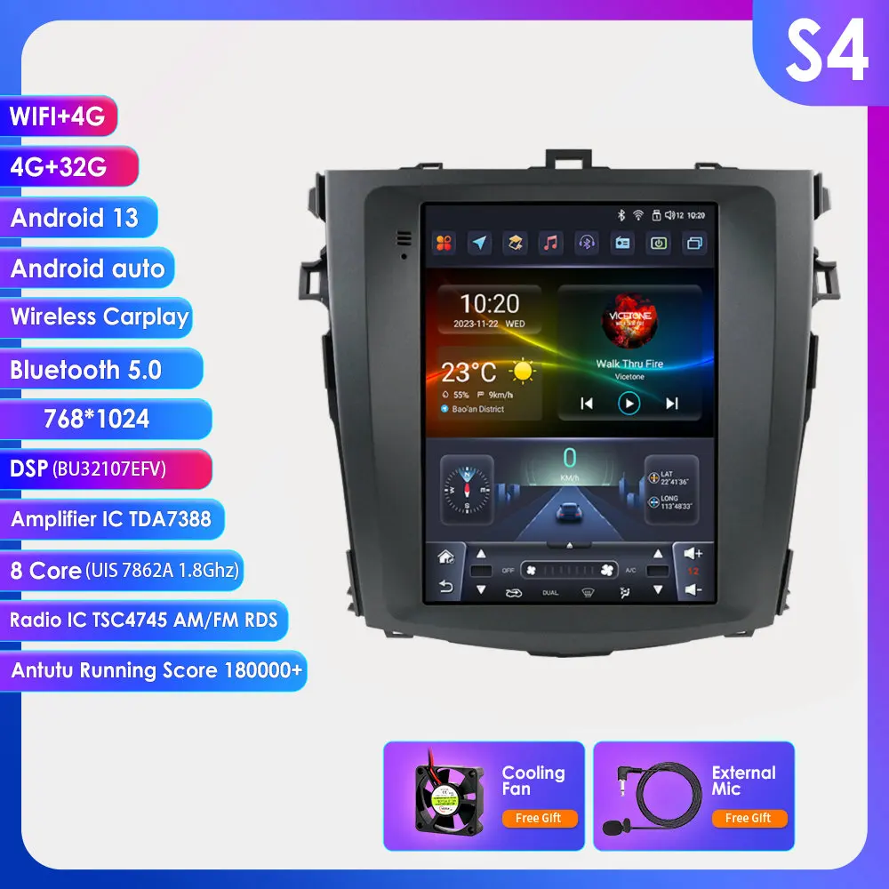 Hizpo 9.7 inch Tesla-stijl autoradio voor Toyota Corolla E140 E150 2006-2013 Android Auto 4G Wireless Carplay DSP Multimedia Player 2Din Stereo Autoradio Navigatie GPS Auto AI Intelligente Systemen