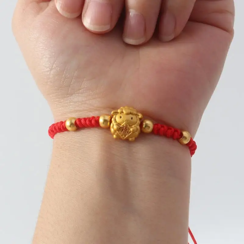Handmade Red String Bracelet Adjustable Gold Plated Zodiac Sheep Charm Lucky Jewelry for Good Fortune
