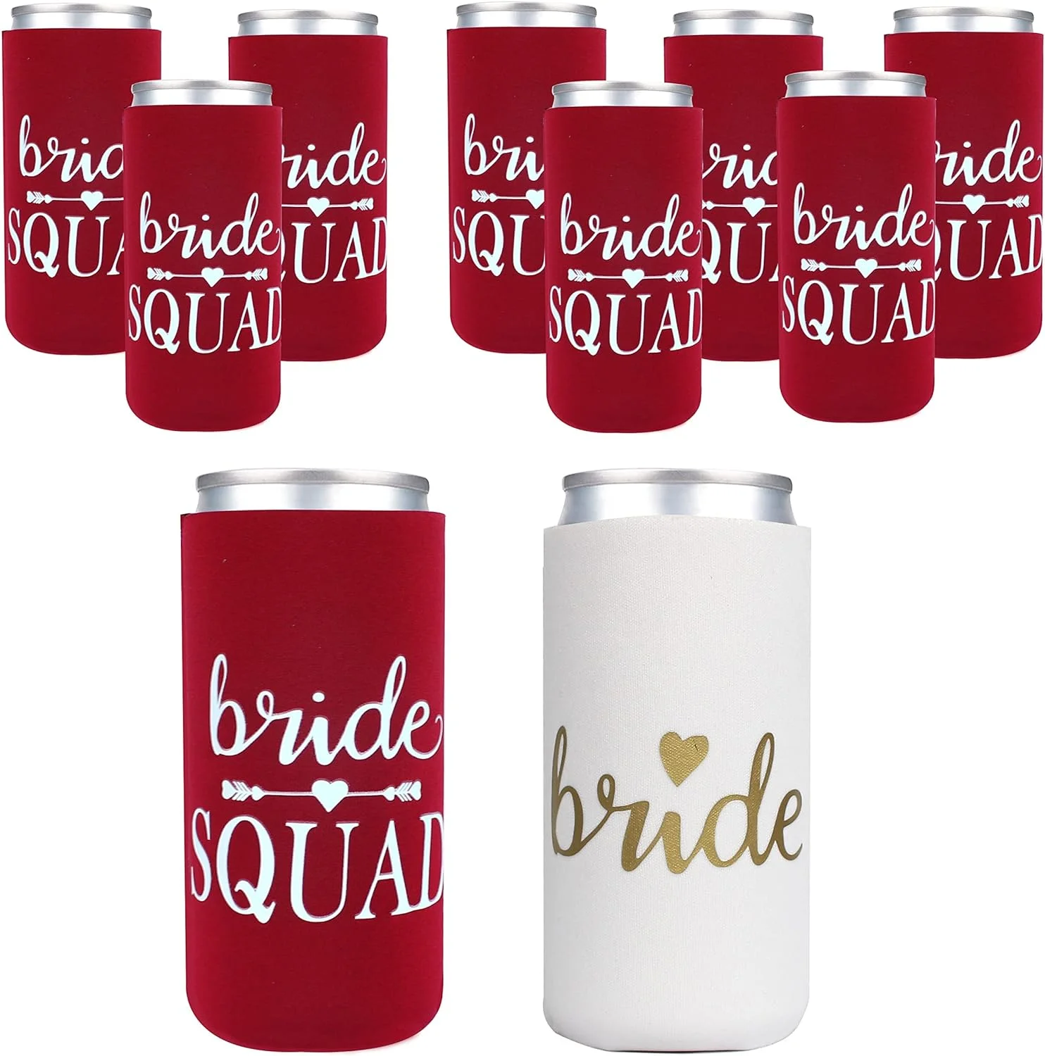 10er-Pack Junggesellinnenabschied-Dekorationen, schmale Dosenkühler, Brautjungfern- und Braut-Team-Dosenhüllen, Braut-To-Be-Hochzeitsantrag-Geschenk – Detail 2