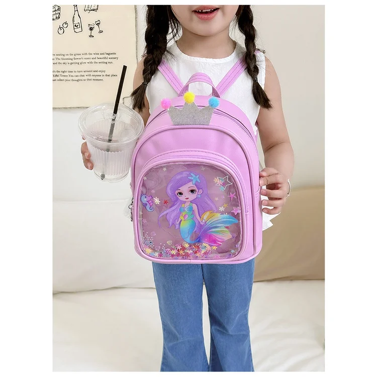 Mochila con corona de lentejuelas para niña, morral escolar de jardín de infantes, bonita mochila de sirena para estudiantes, novedad de 2023