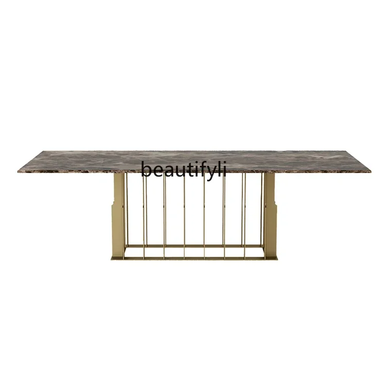6239American light luxury rectangular marble dining table living room stainless steel dining table6239