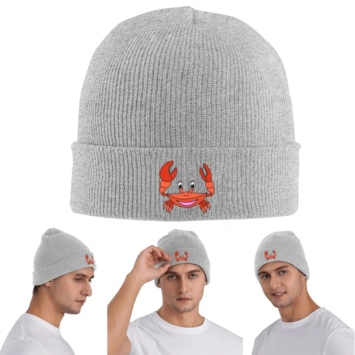 

Милая теплая вязаная шапка с изображением счастливого краба и морского животного, зимняя вязаная шапка с капюшоном, шапочки с черепами, шапки в стиле хип-хоп для унисекс