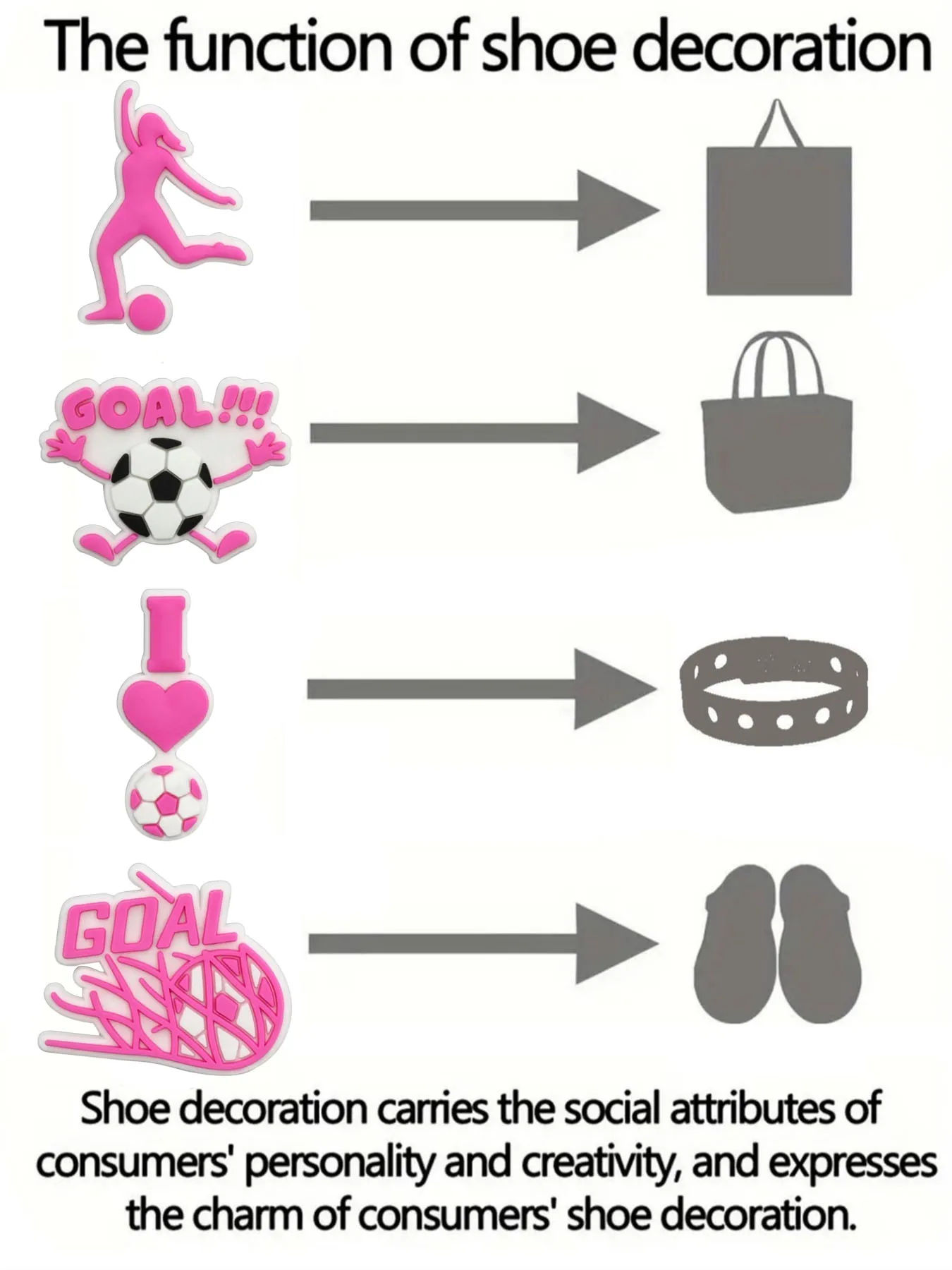 Cartoon 5-22PCS Pink Football Girl Shoe Charm Wholesale PVC Wristband Bag Decor Buckle Detachable DIY Waterproof Party gift