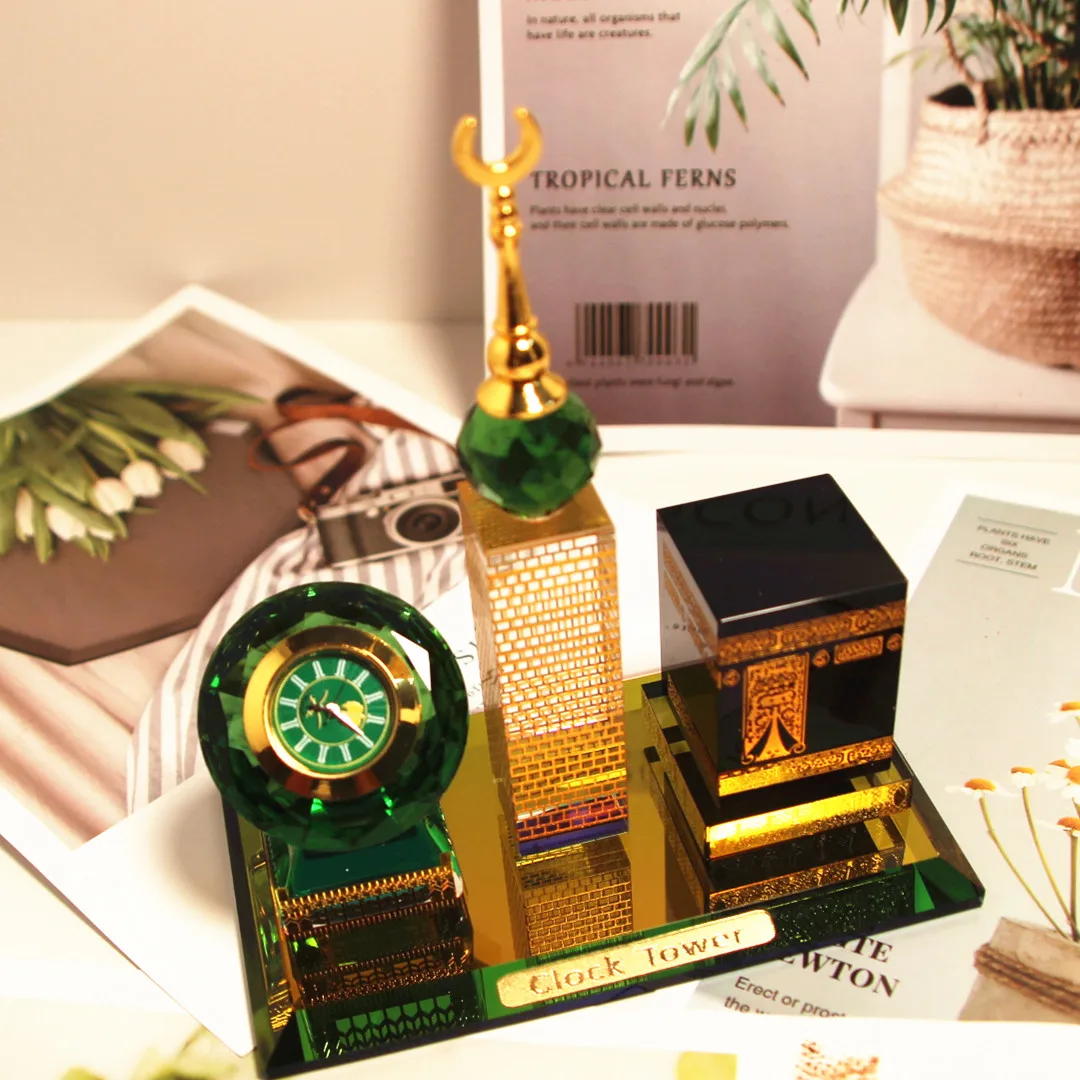 Three-piece landmark resin clock crystal ornament set, gifts for visiting Muslim families moving into new homes