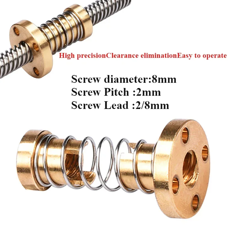 

T8 Anti Backlash Nut Spring Loaded Elimination Gap for 8mm Acme Threaded Rod Lead Screws DIY Brass/POM CNC 3D Stripes Troika