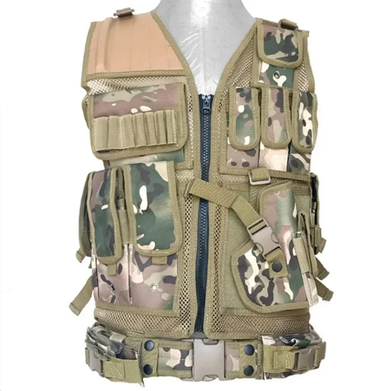 Chaleco táctico Swat Multicam para caza al aire libre, chaqueta de entrenamiento de Airsoft, multibolsillo, Verde