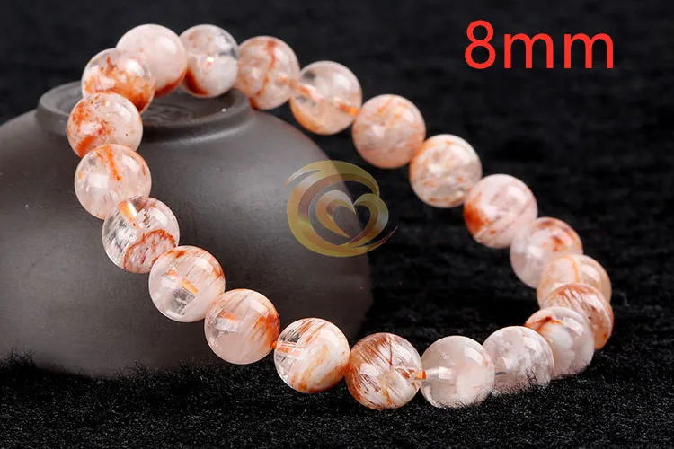 

Natural Orange White Sericite Rutilated Snow Phantom Quartz Bracelet Crystal Clear Round Beads Bracelet 9mm 10mm AAAAA