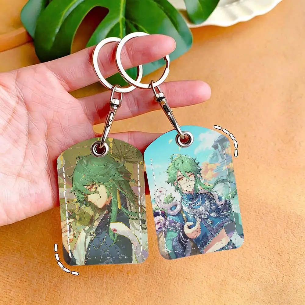 Game Genshin Impact Baizhu Card Holder Keychain Key Ring Door Lock Access Protective Case For Security Gift