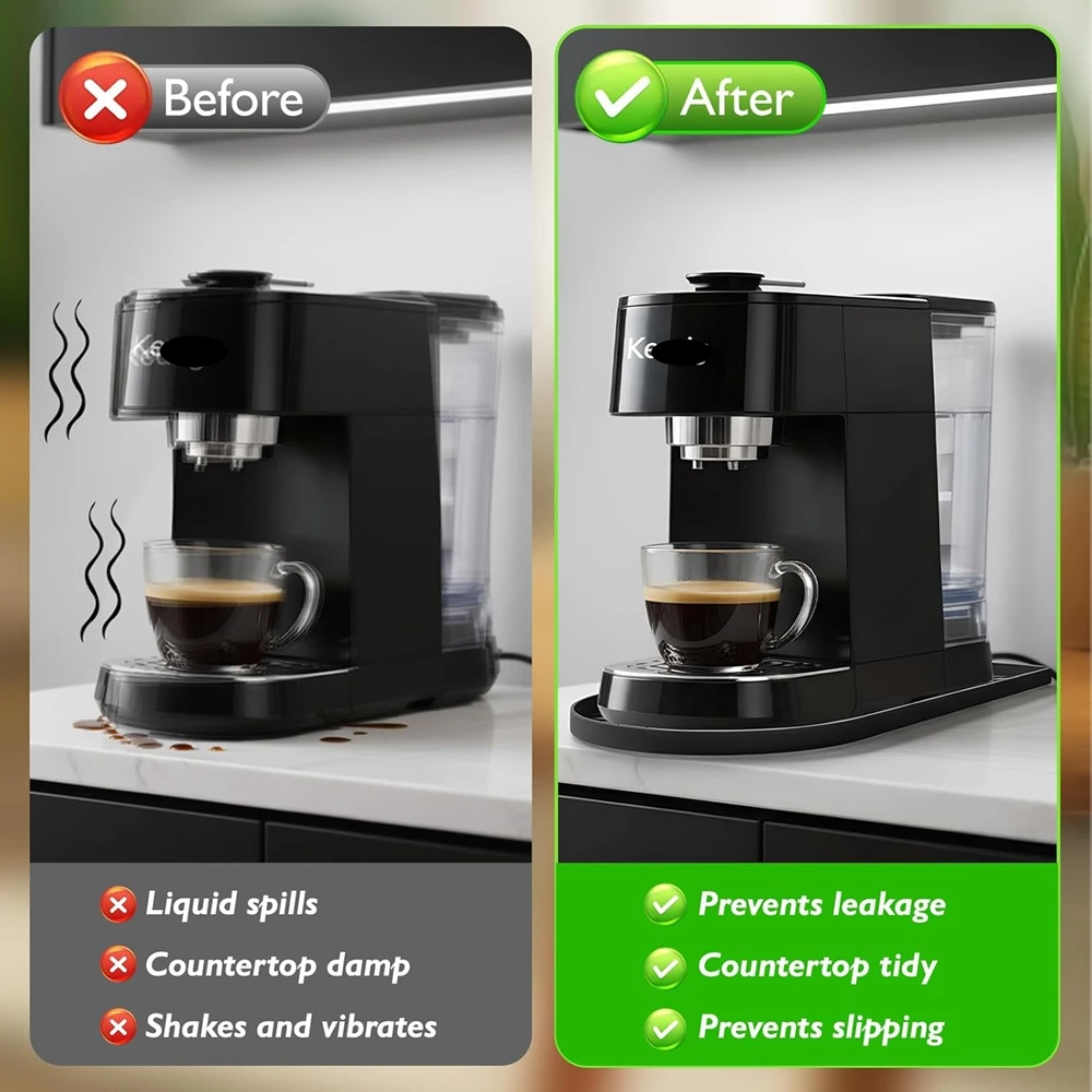 Silicone Coffee Machine Mat 40x20cm Non Slip Leak Proof Espresso Tray with 1.3cm Raised Edge Countertop Protector Drying Bar Mat
