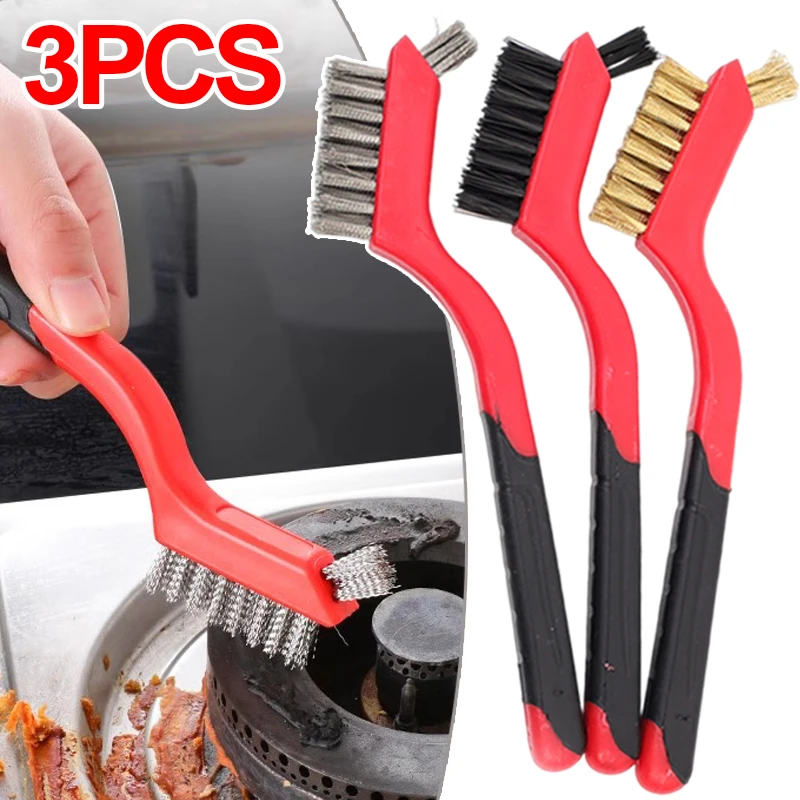 Brass Cleaning Brush Polishing Rust Remover Metal Steel Wire Nylon Brush Paint Scrubbing Kitchen Stove Sink Pot Cleaning Tools