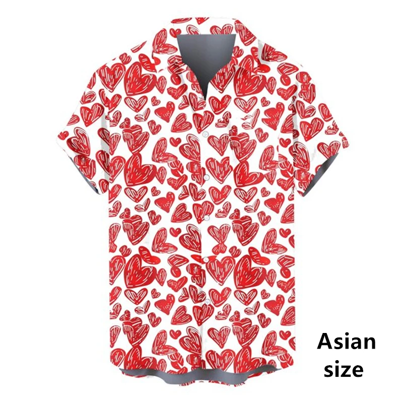 Valentine Day Couple Shirts 3D Print Love Heart Trendy Shirts For Men Women New Arrival Summer Short Sleeve Button Up Blouse Tee