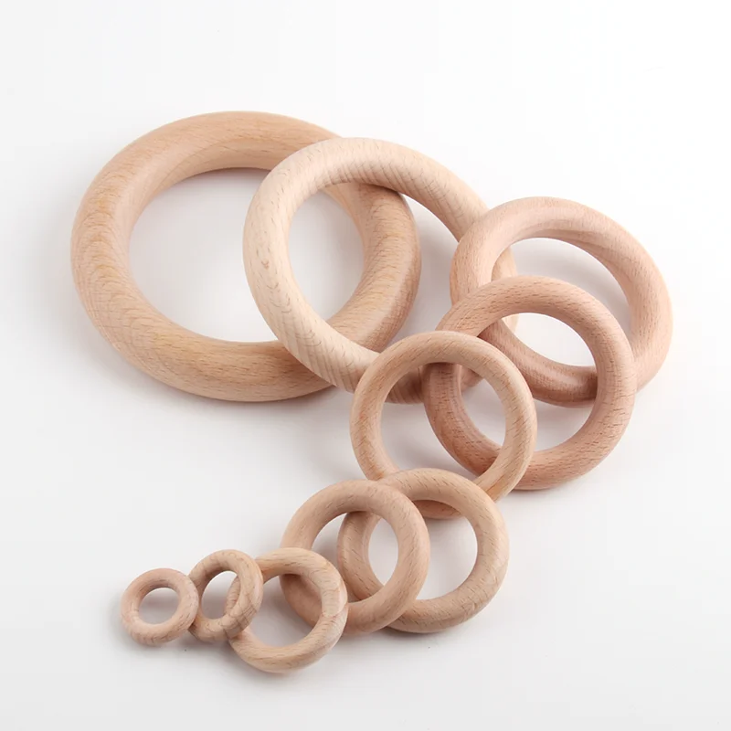 Nature Beech Wood Beads 25-70mm Hollow Circle Ring Baby Teether Wood Beads Infants Teething Ring Care Product DIY Necklaces