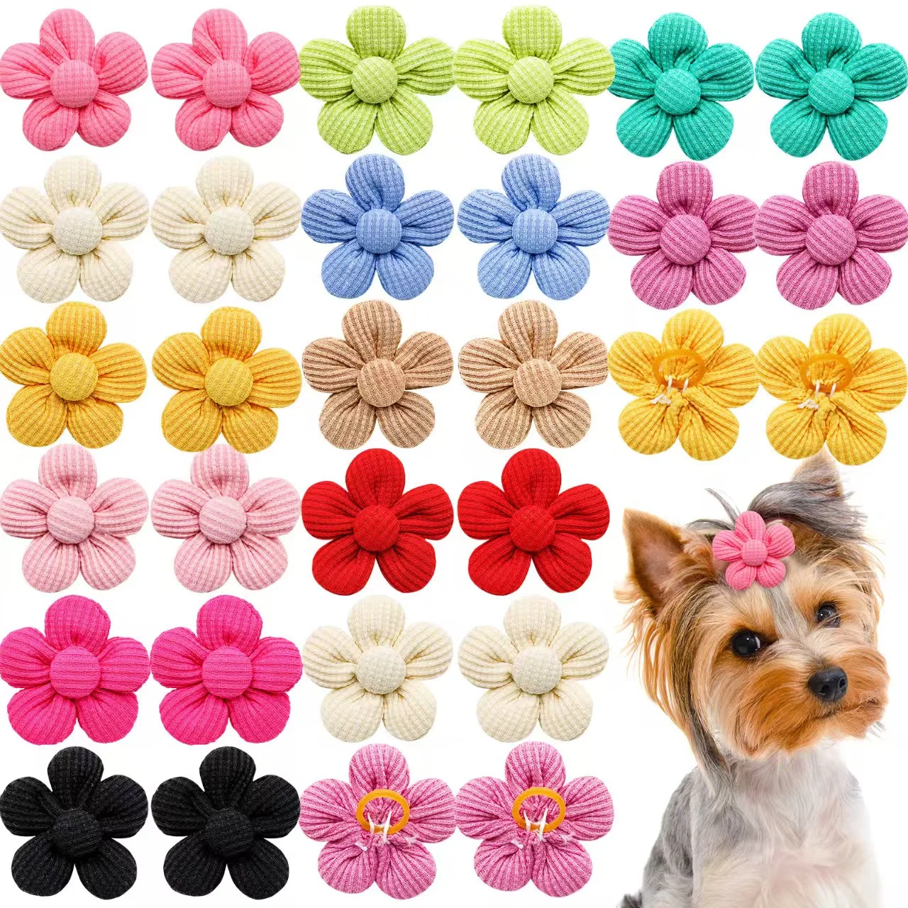 5/10/20pcs Cute Flower Pet Hair Bows Youthful Energetic Styles Colorful Rubber Band Pet Hair Bow for Girls Dog Hair Accessorie