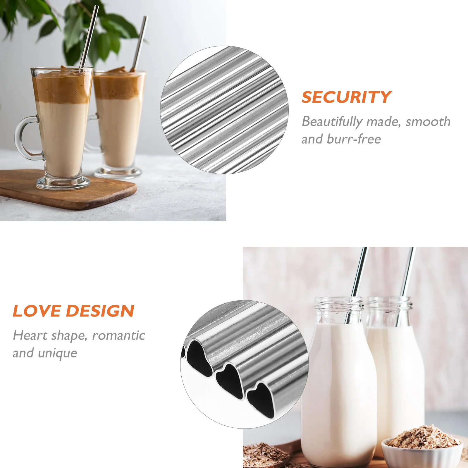 

10pcs Stainless Steel Straws Reusable Heart Shaped Silver Color Drink Stirrers Camping Kitchen Accessories Barware Set
