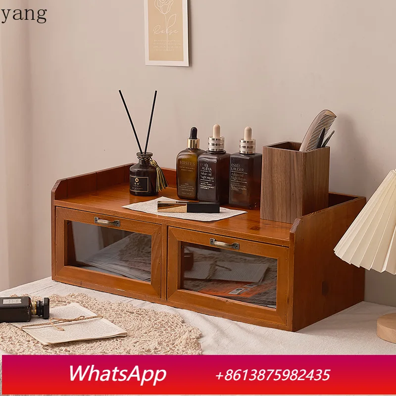 

Cx wooden multi-grid storage retro desk stationery desktop storage box