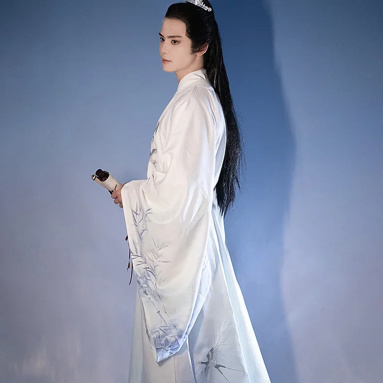 الزي التقليدي الصيني القديم للرجال ، هانفو ، طوق متقاطع ، طول الخصر ، مطبوع