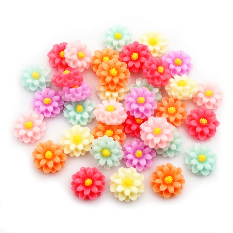 New Fashion 40pcs 10mm 12mm Mix Colors Flat back Resin Flower Cabochons Cameo Dome DIY Jewelry Making Accessories Findings