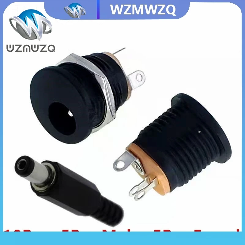 

10PCS (5Pairs) 12V 3A 5.5 x 2.1mm Plastic Male Plugs DC022 DC Power Socket Female Jack Screw Nut Panel Mount Connector 5.5*2.1MM
