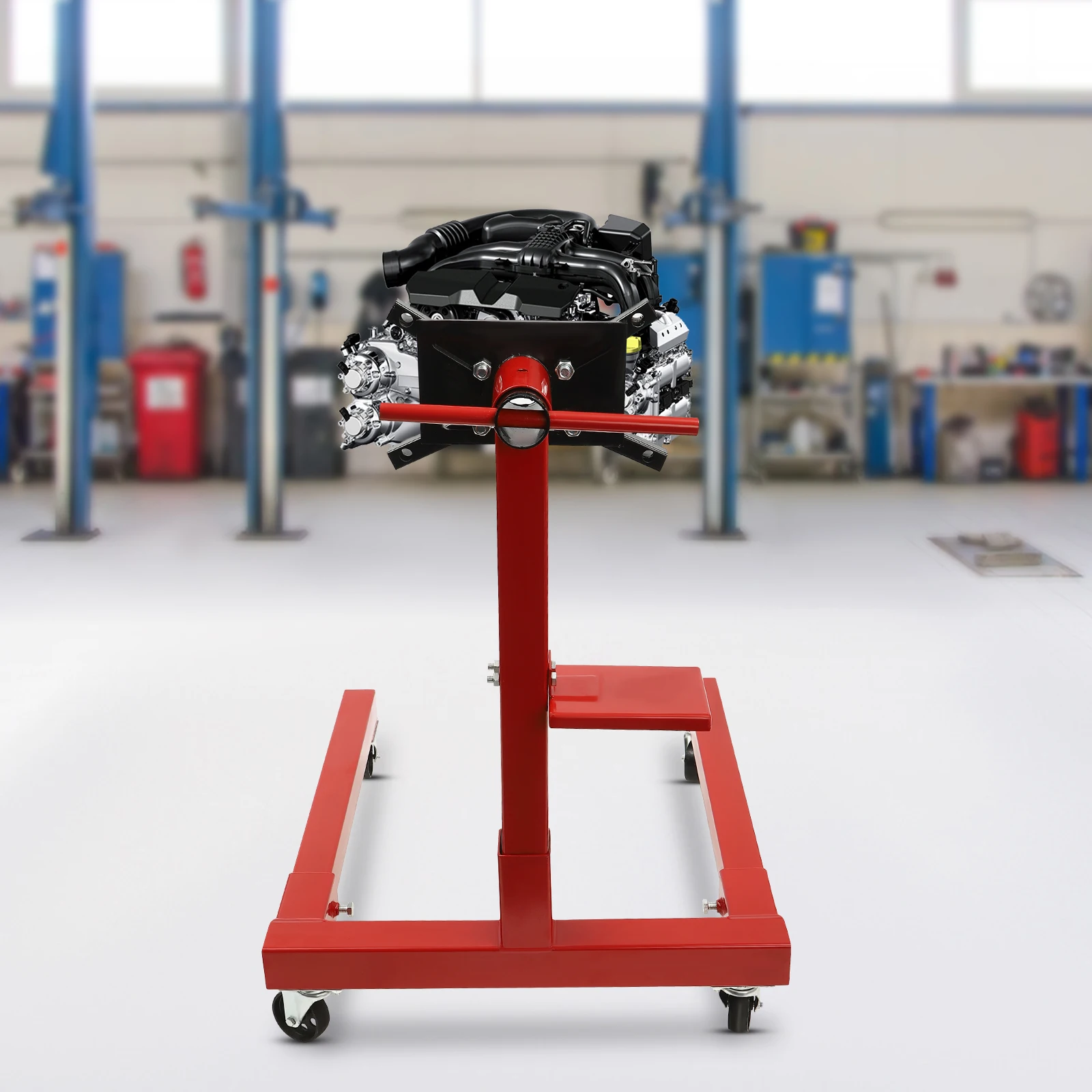 

Heavy Duty Rotating Engine Stand | 360° Adjustable Mounting Head & Tool Tray, 5/8 Ton (1250lb) Capacity, Red