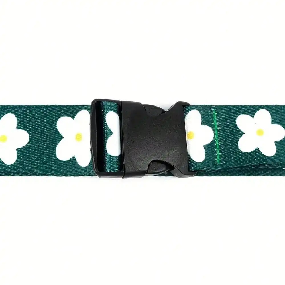 Verstellbarer Gepäckgurt mit Blumenmuster, Reisegepäck-Gurt aus Kunststoff, Schnallenverschluss, Schwarz mit weißem Blumenmuster – Detail 5