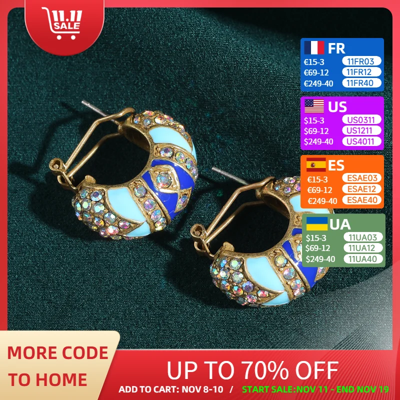 

Vintage Blue Enamel Earring Stud Retro Palace Jewelry Designer Quality Luxury Gifts New Rhinestone For Woman Wedding Party 2025