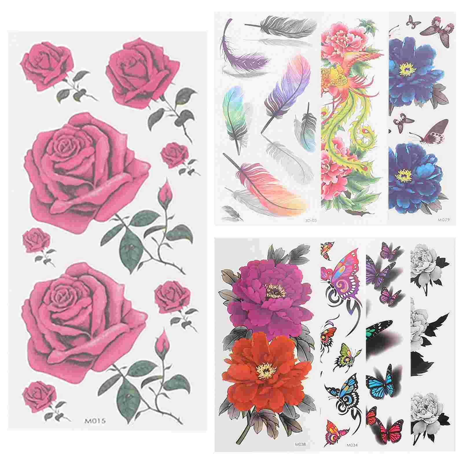 

8 Sheets Bouquet Aldult Man Flower Flowers The Rose Waterproof Sticker Temporary Tattoos for Adults