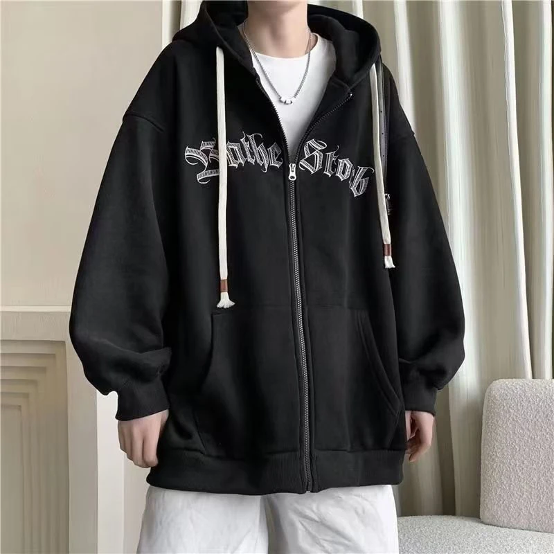 Frauen voller Reiß verschluss Hoodie Langarm Letter Print Hoodie Herbst und Winter Jacke mit Taschen neutralen Stil Paar Sport pullover