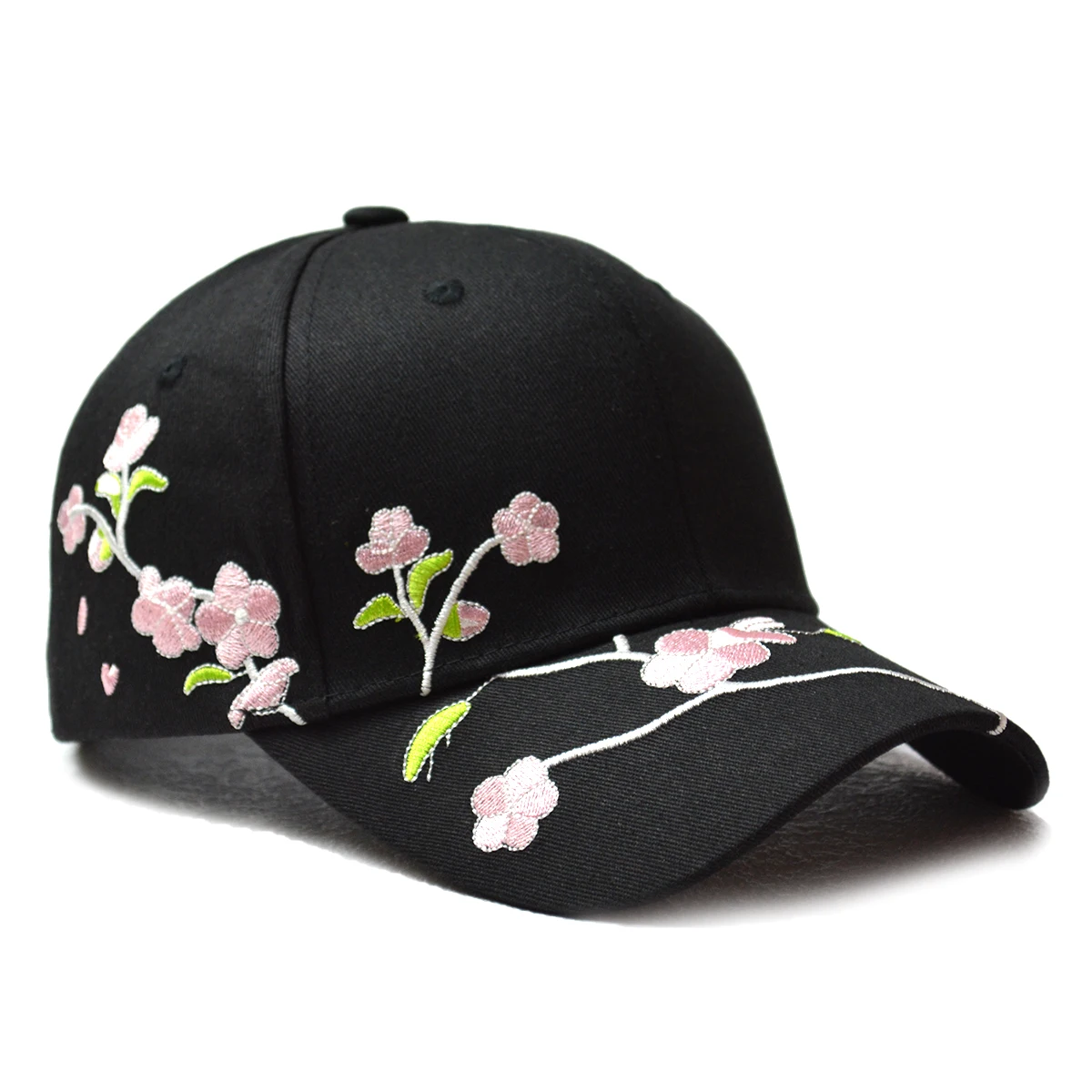 

JK Korean Flower Embroidery Baseball Caps Women Girl Cute Plum Outdoor Long Brim Sun Visor Hats Cotton Adjustable Sports Cap