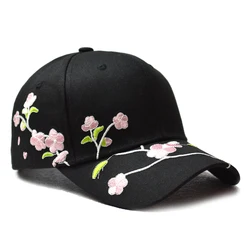 JK Korean Flower Embroidery Baseball Caps Women Girl Cute Plum Outdoor Long Brim Sun Visor Hats Cotton Adjustable Sports Cap