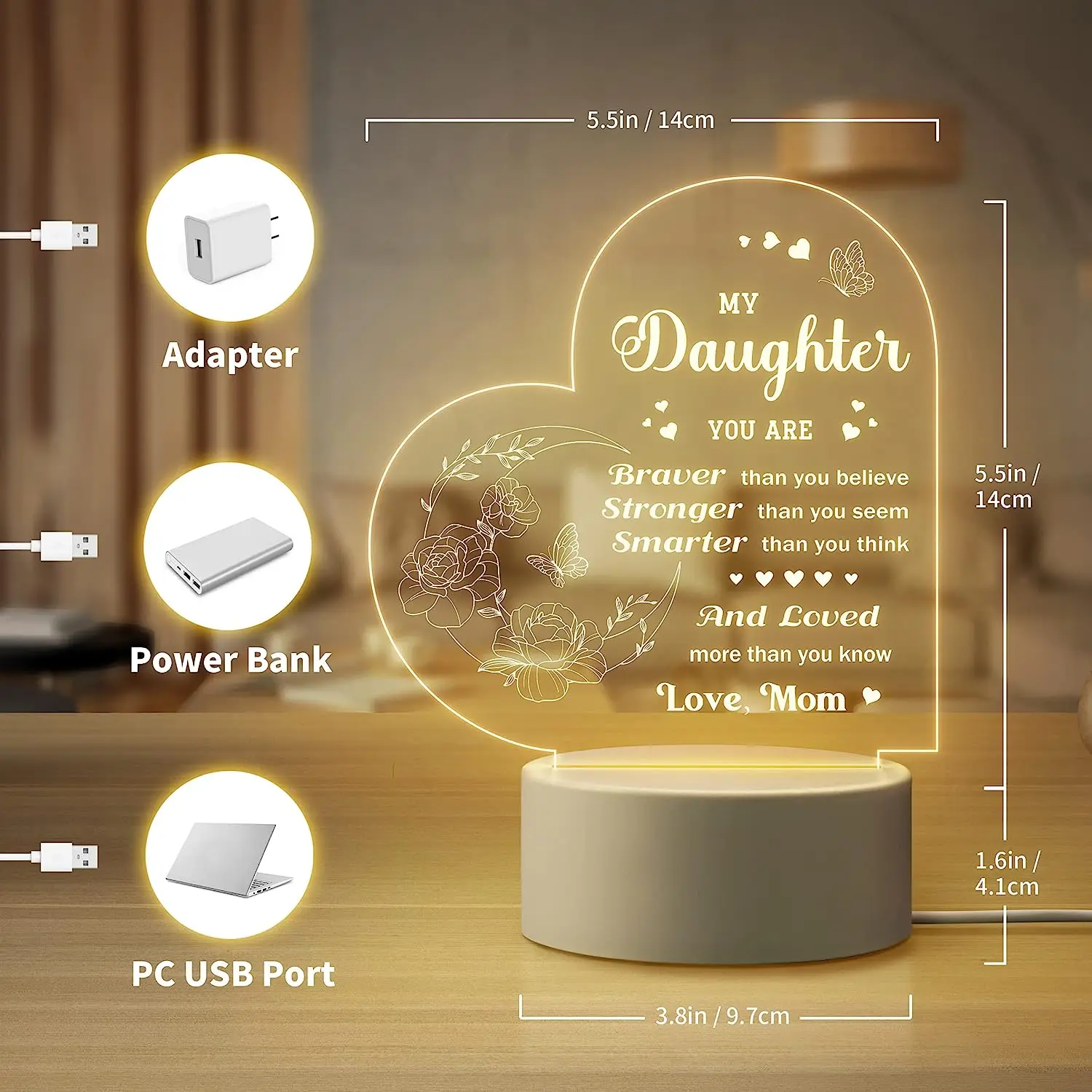 엄마 딸 생일 선물, 딸용 아크릴 각인 야간 조명 선물