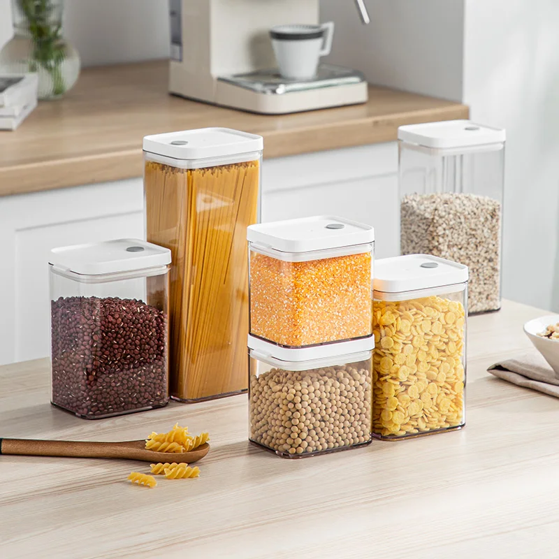 4PCS Cereal Storage Container Set Food Sealed Jar Transparent Airtight Containers Set Stackbale Kitchen Refrigerator Organizer