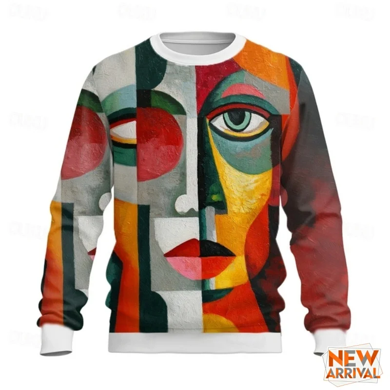 3D Printed Abstract Geometry Sweatshirt For Men Colorful Pattern Pullover Casual Loose O-Neck Long Sleeve Hoodies Unisex Tops