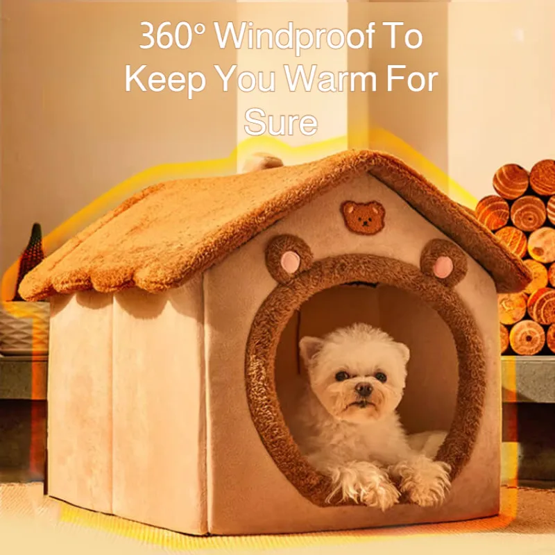 Cat villa semi-enclosed insulated house dog shelter winter warm removable and washable small dog pet mat